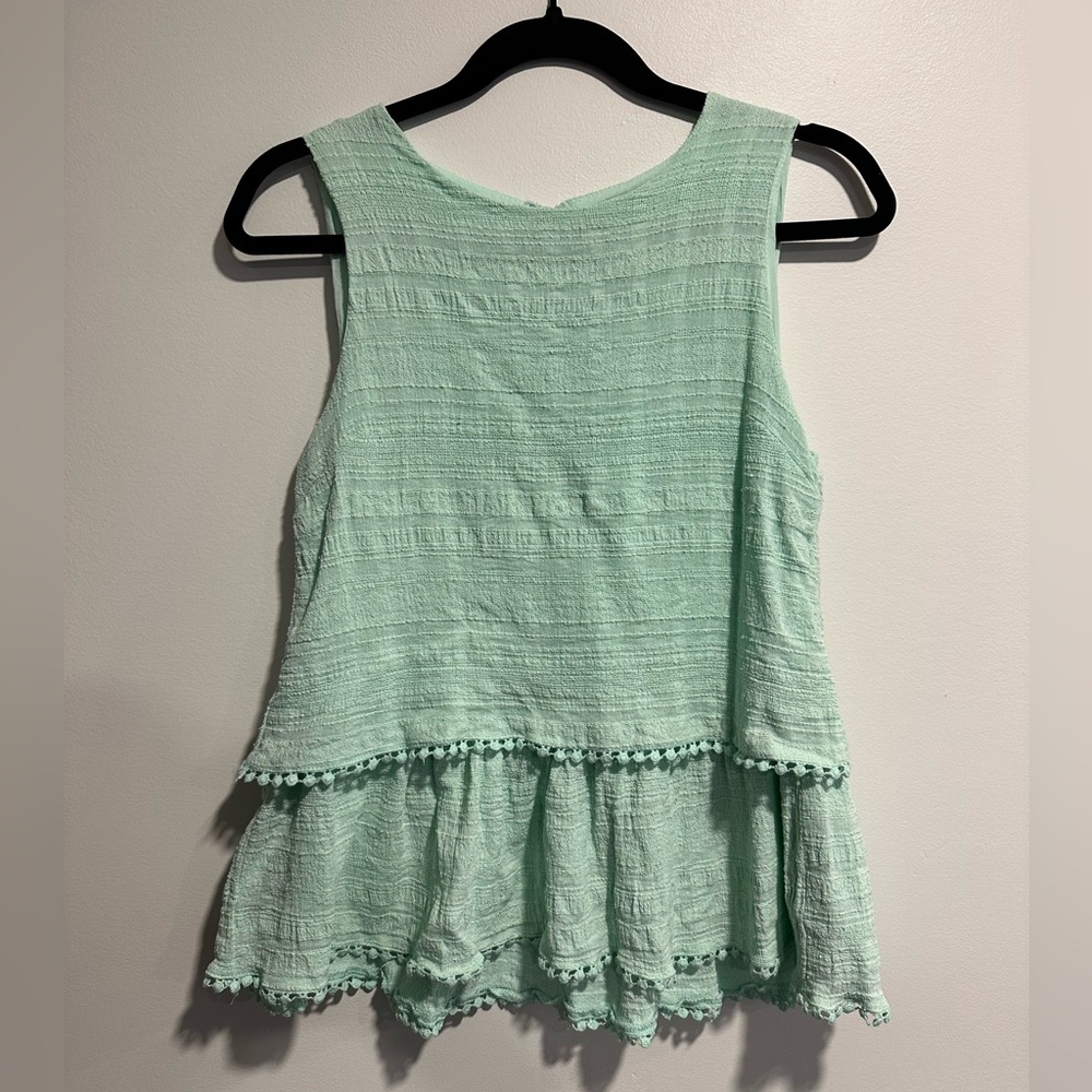 alya tiered peplum tank top mint green sleeveless cotton blouse tiered ruffled